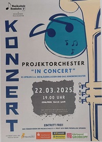 Plakat Projektorchester Blasmusik 2025 Musikschule Hemhofen, Musikverein Zeckern